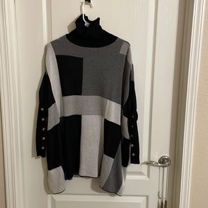 Oversized color block turtle neck sweater
